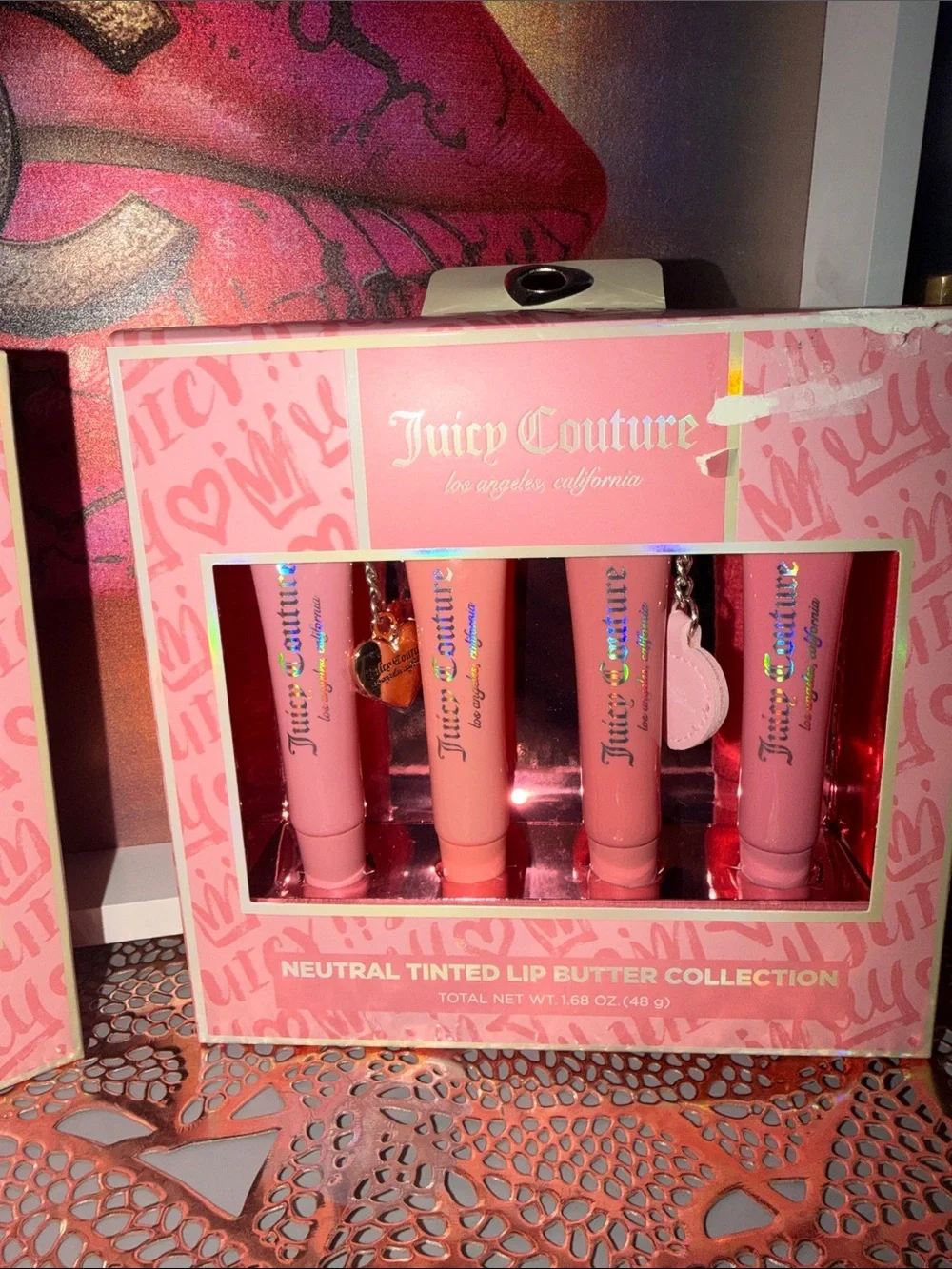 Juicy Couture natural Tinted Lip Butter 4 PC COLLECTION With Cute Charms